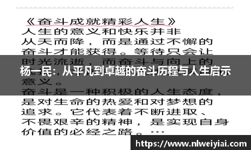 杨一民：从平凡到卓越的奋斗历程与人生启示